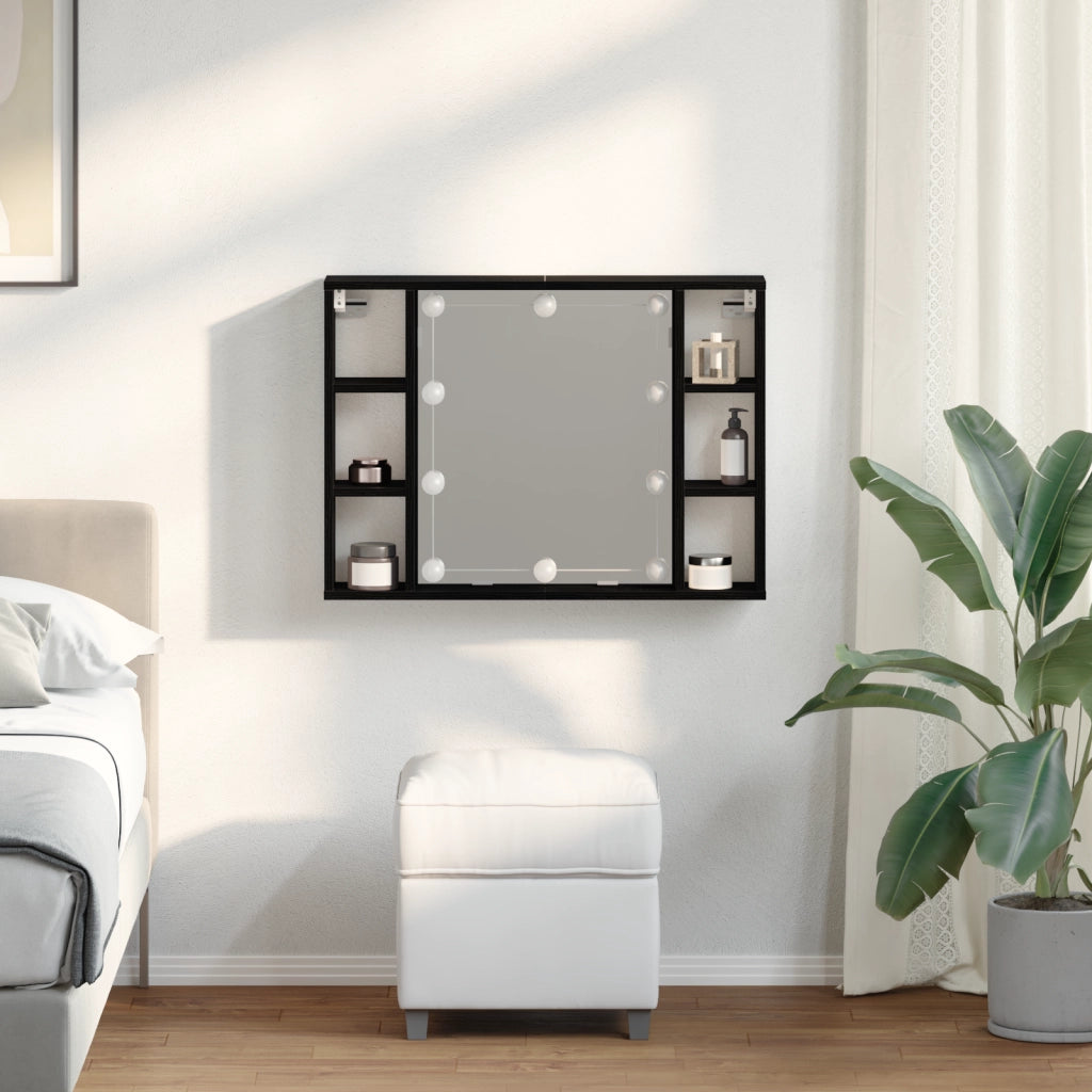 Mobile da specchio LED  - Rovere nero - 76x15x55 cm - Realizzato in legno ingegnerizzato