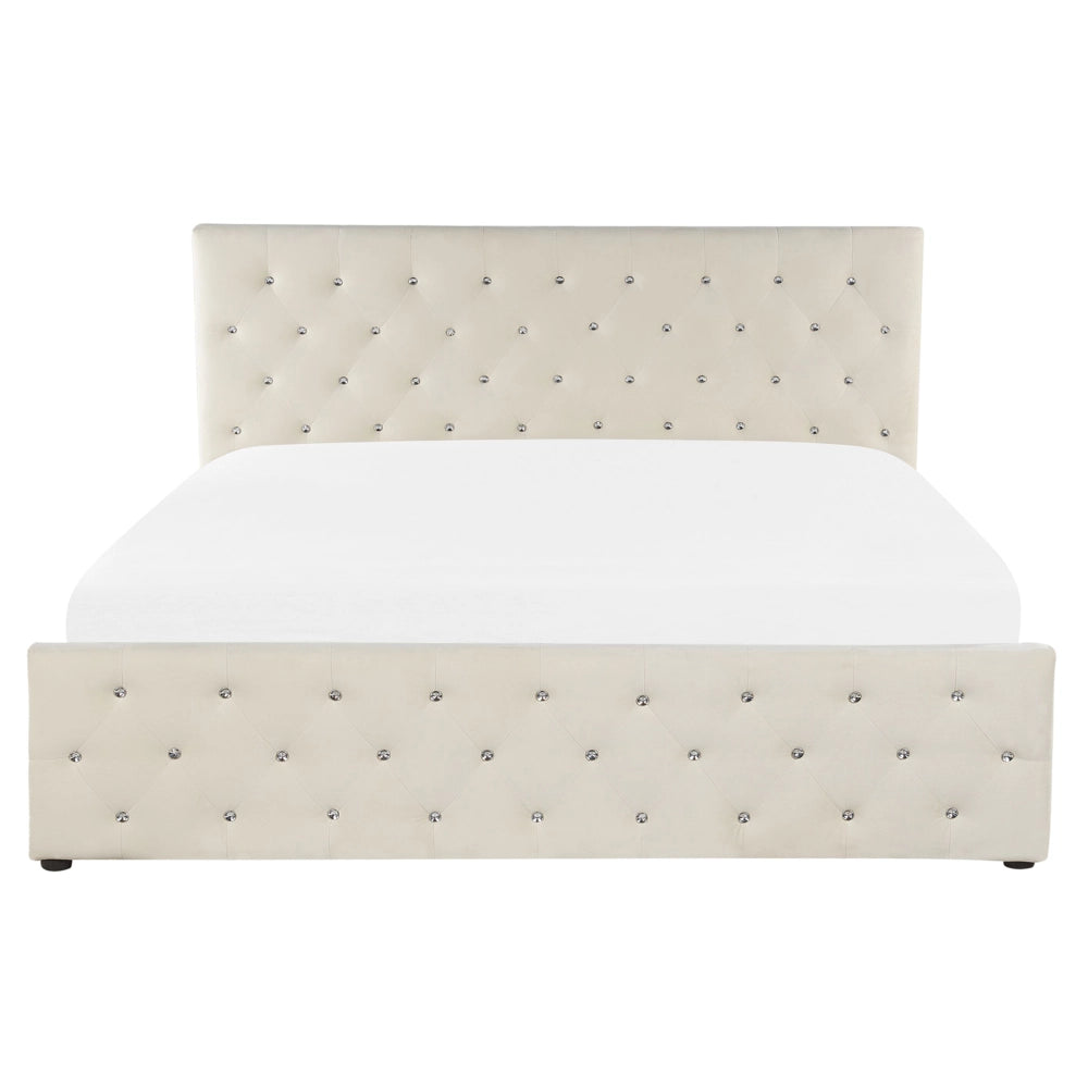 Letto Moderno Una Piazza e Mezzo con Contenitore Velluto Beige160 x 200 cm