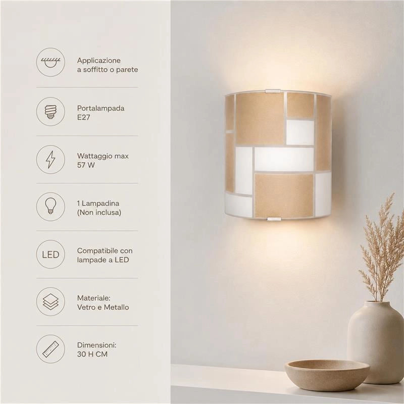 DORA LAMPADA APPLIQUE 1 LAMPADINA PER APPLICAZIONE AL SOFFITTO E A PARETE E27 30 CM