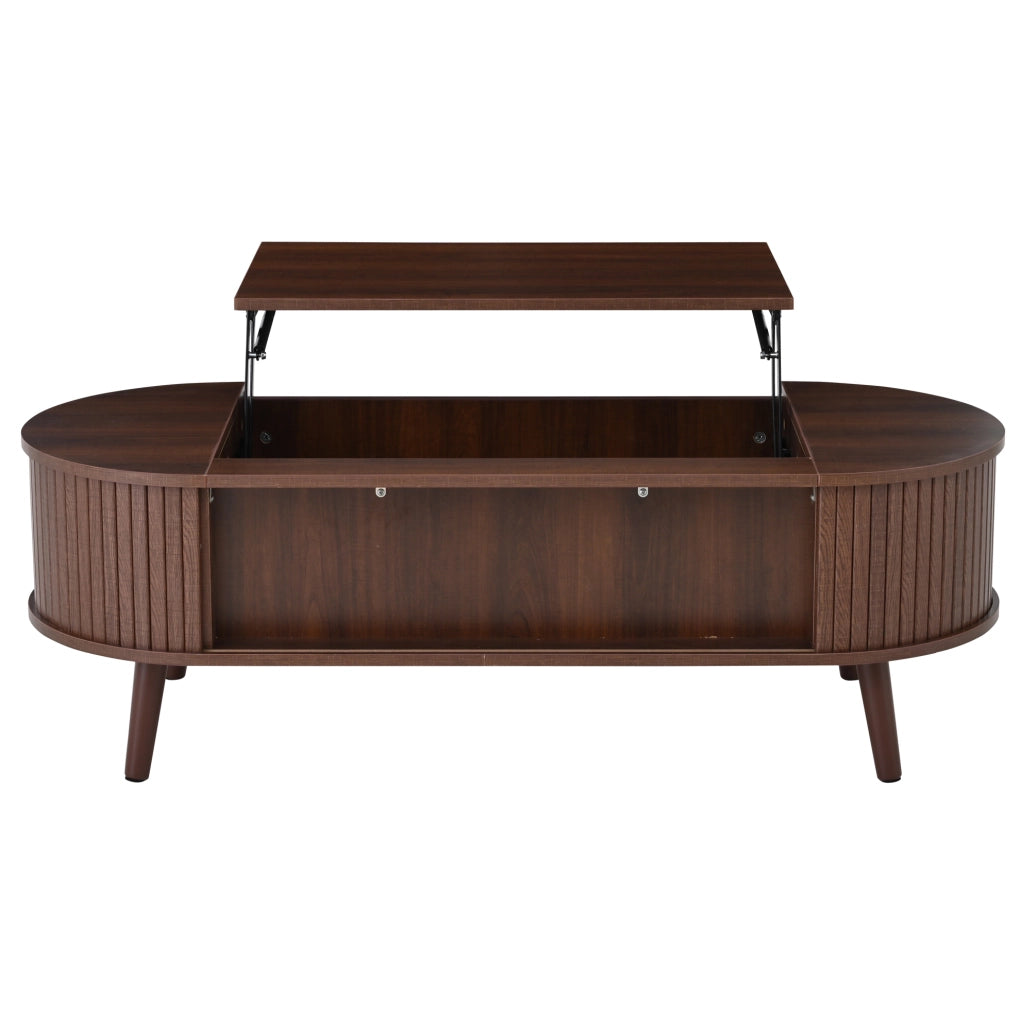 Tavolino da salotto 120x50x39.5 cm regolabile in altezza con vano nascosto in MDF noce