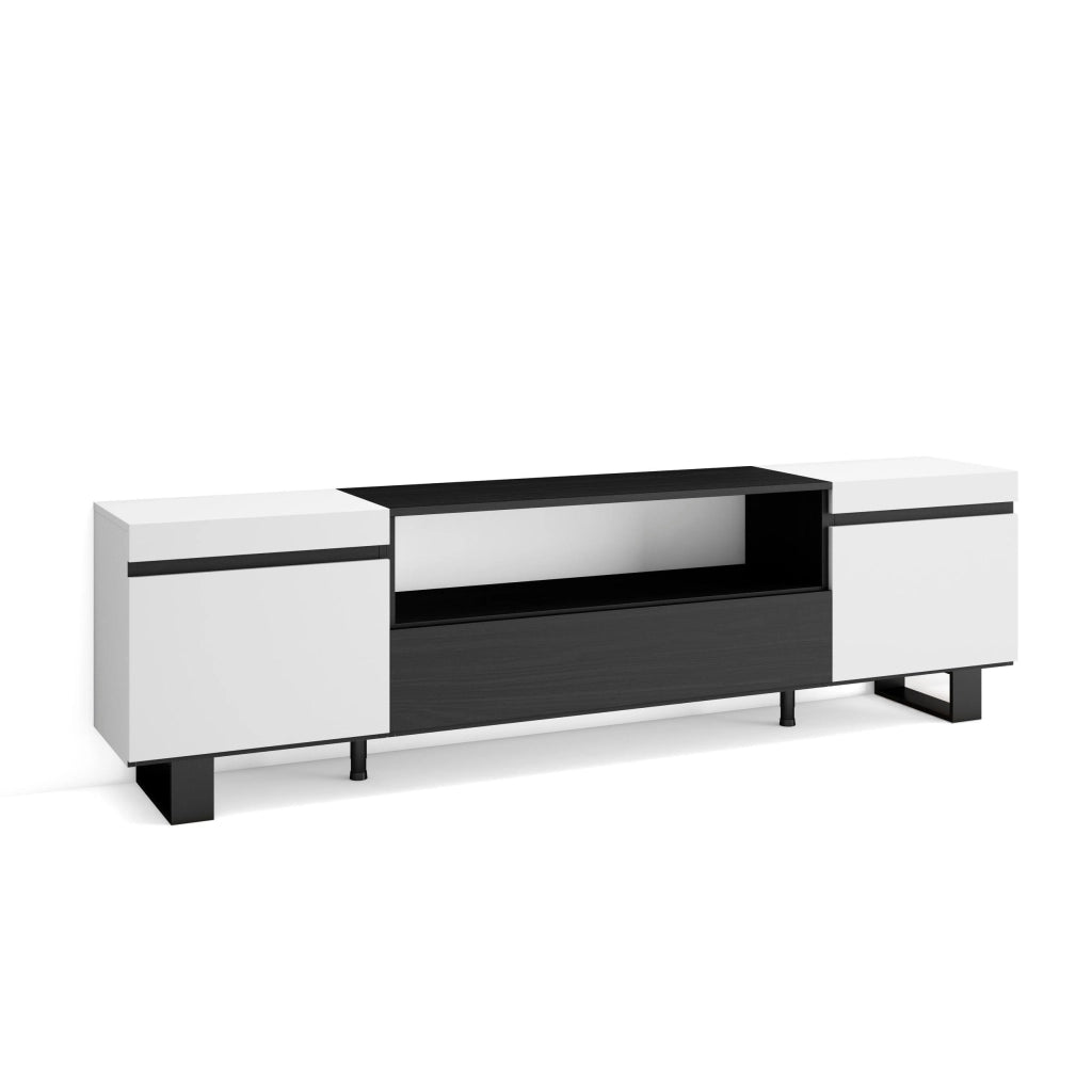 Mobile TV, 200x35x57cm, soggiorno, Per TV fino a 80", Design industriale, Bianco e nero RF2203