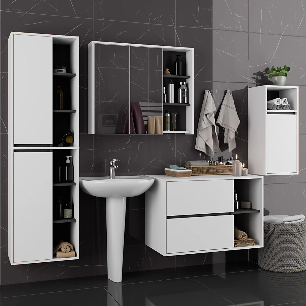 Set di mobili da bagno sospesi VAMI in Bianco con colore interno Grigio Grafite