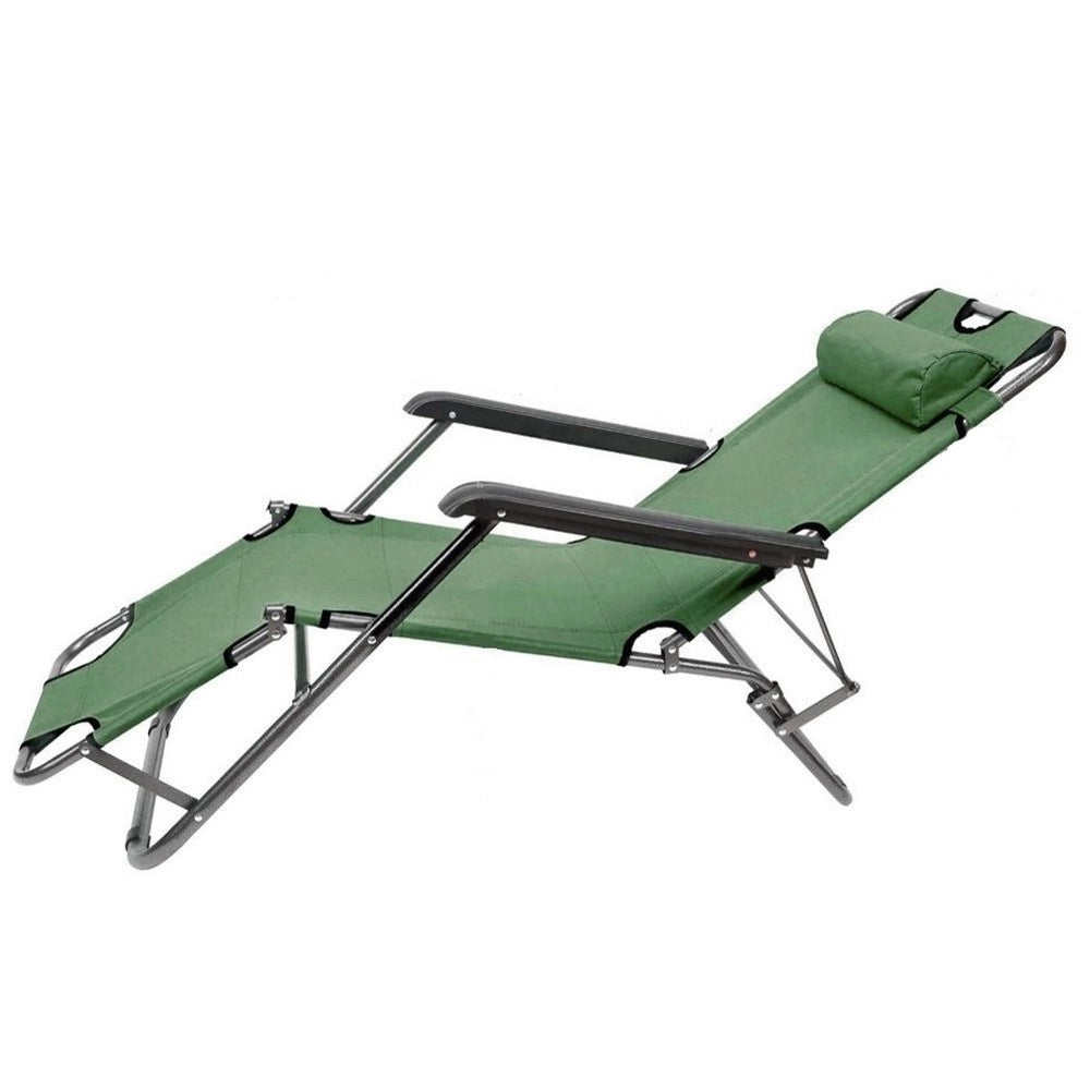 Trade Shop - Sedia A Sdraio Lettino Pieghevole Reclinabile In Metallo Con Poggiatesta Verde 017053 -