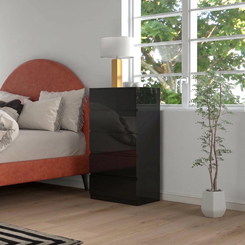 Cassettiera 5 Cassetti 55x34x100 cm Design Moderno e Multiuso in Legno Nero