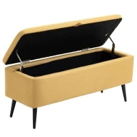 Panca Fondo Letto con Spazio Contenitore e Rivestimento in Poliestere Giallo, 101x38.5x44.5 cm