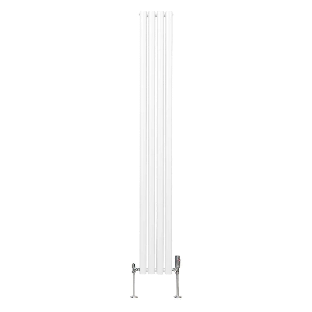 Radiatore a colonna ovale e valvole cromate TRV Designer bianco 1800mm x 240mm