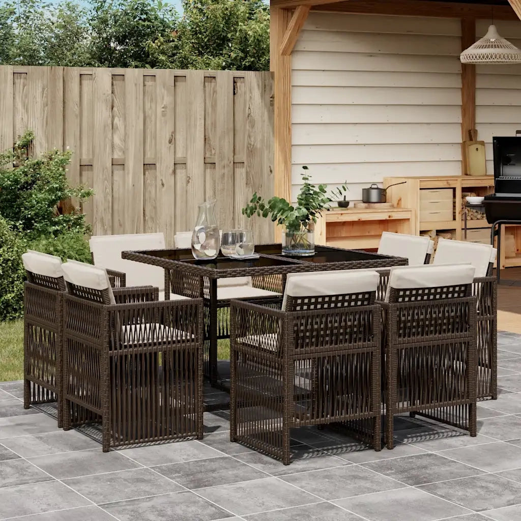 Set da Pranzo da Giardino 9pz con Cuscini Marrone in Polyrattan 3211017