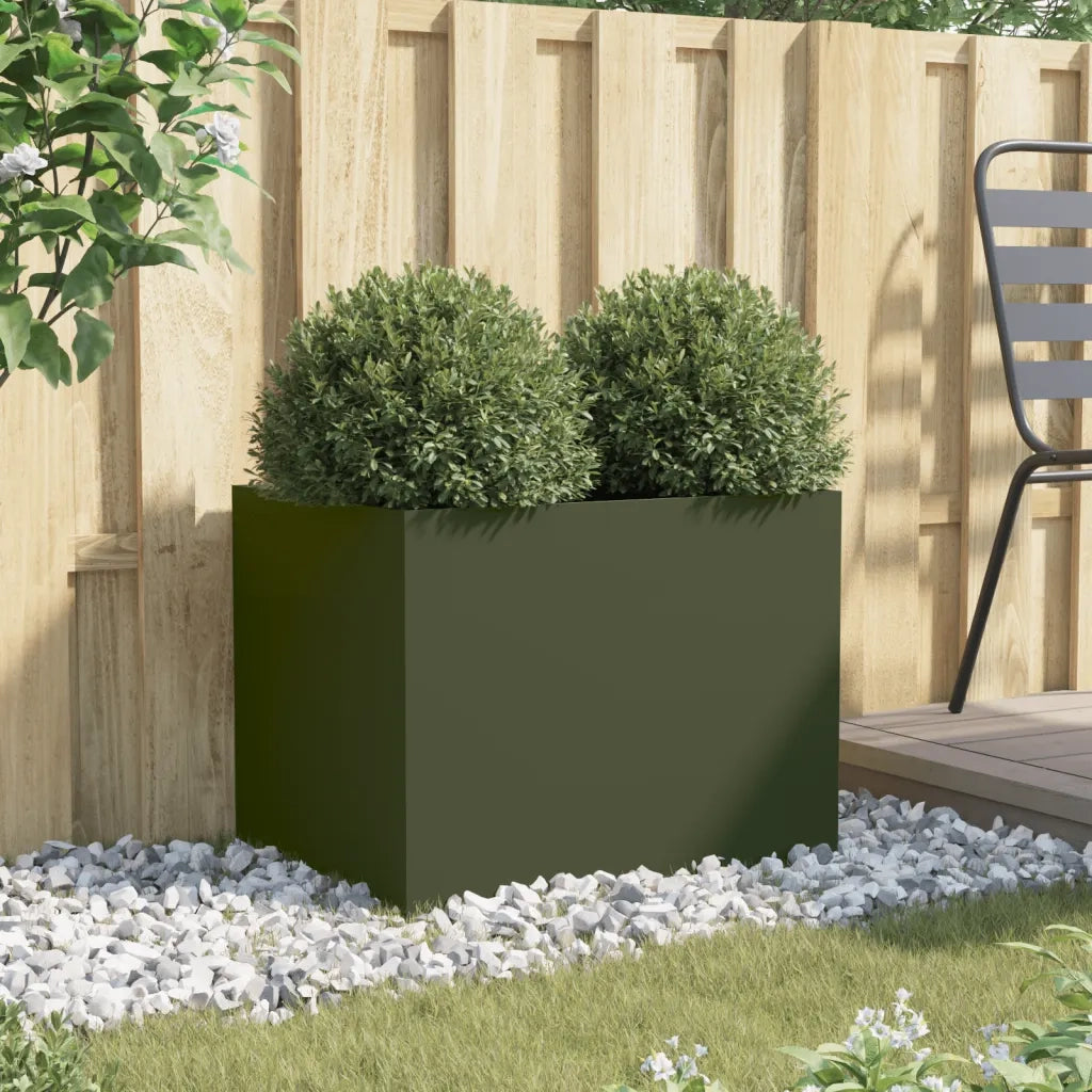 Fioriera-Vaso-Contenitore per Piante Verde Oliva 62x47x46 cm in Acciaio
