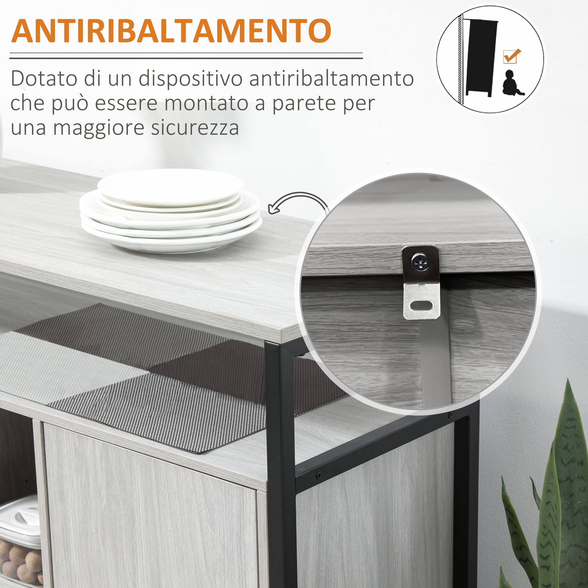 Credenza 2 Ante 5 Ripiani 100x34x87,2 cm in Legno Grigio