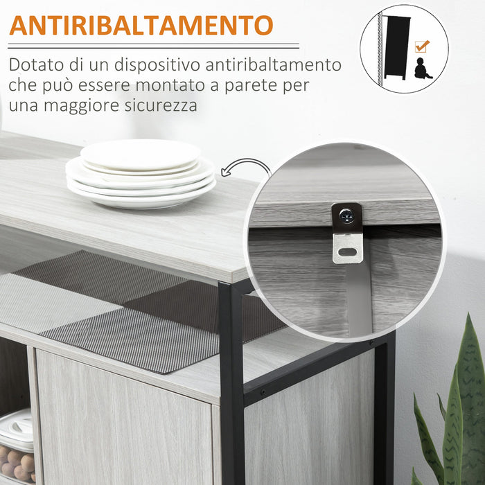 Credenza 2 Ante 5 Ripiani 100x34x87,2 cm in Legno Grigio