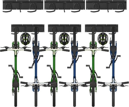 Carrello per 6 biciclette + 3 caschi con maniglie per attrezzi - Sostegno verticale per biciclette con 3 binari