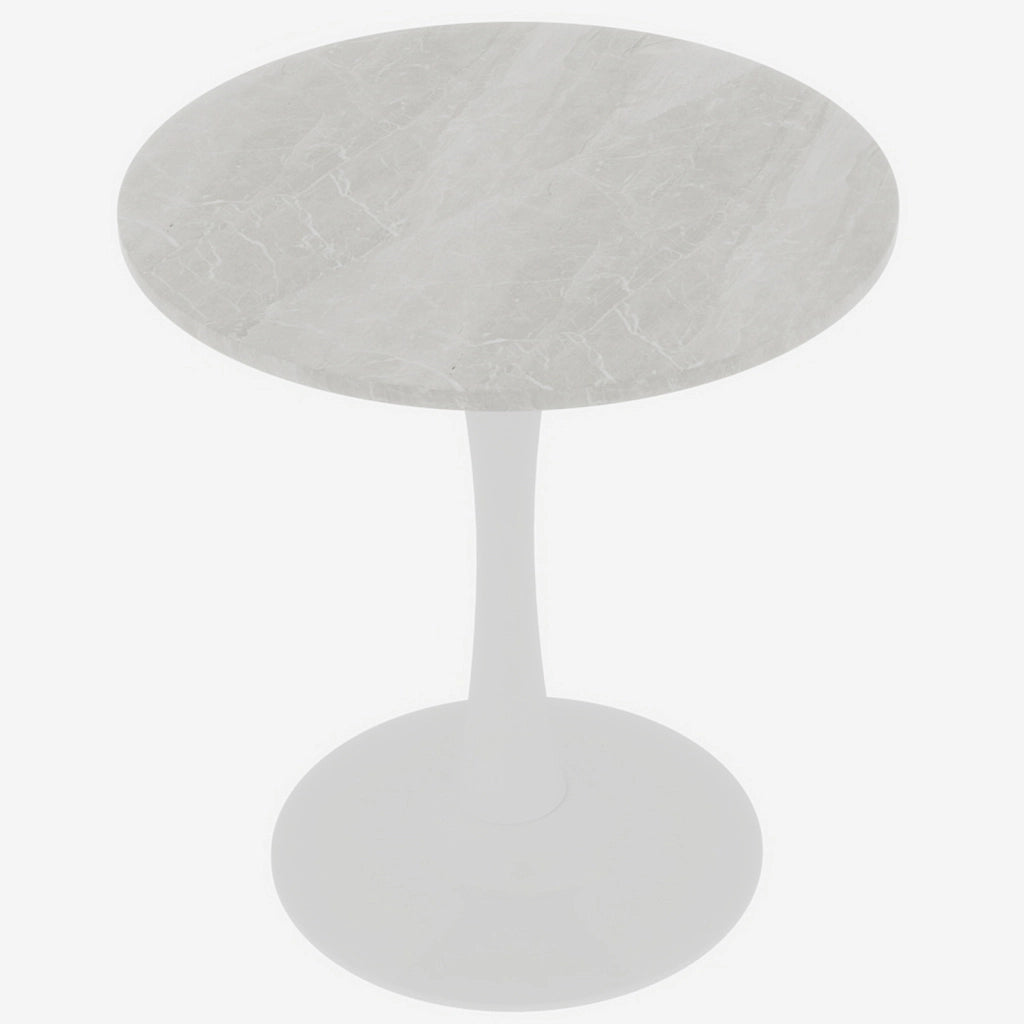 Tavolo da pranzo - rotondo 70 cm - stile mid-century - marmo venato bianco - per 2-4 persone - bianco