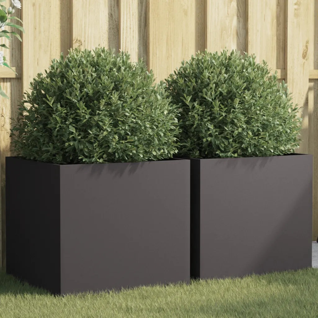 2 pz Fioriere | Cassetta per fiori | Vaso Nere 49x47x46 cm in Acciaio