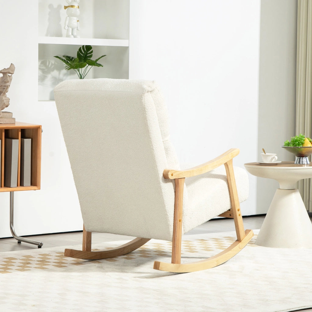 Poltrona Dondolo in Velluto con Schienale Ergonomico ¨C zephmum ¨C Crema 65x90x98 cm