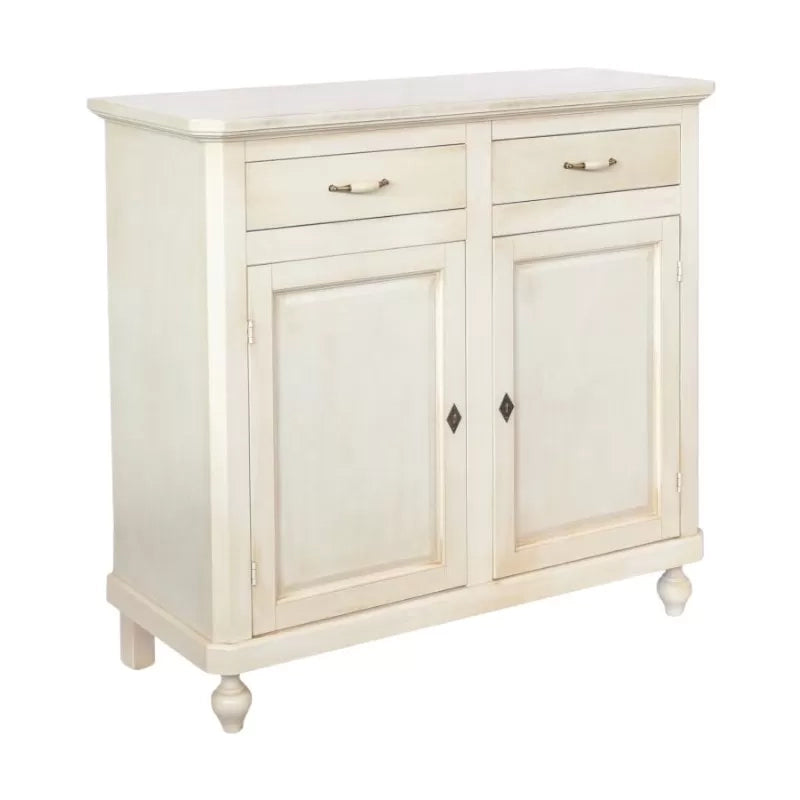 Credenza 2 porte 2 cassetti legno shabby bianco anticato maniglia porcellana 105x45x98 - Mobili 2G