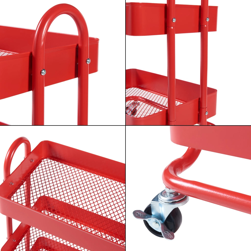 Carrello da Stoccaggio Pyhäntä con 3 Contenitori - Acciaio Rosso [en.casa]