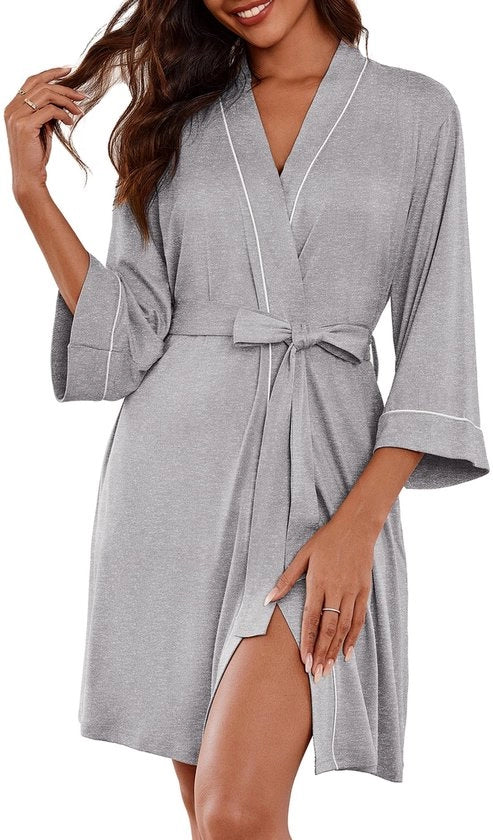 Kamizza da Bagno Leggera per Donne, 3/4 Manica Corta, Estivo, Collo Aperto, Grigio Chiaro