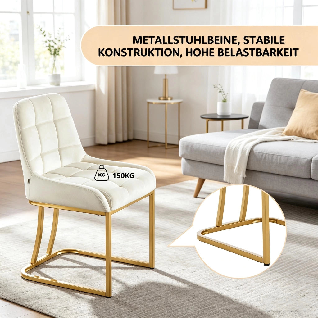 Set di 2 chaise da pranzo in velluto con schienale ergonomico e piedini regolabili in metallo beige