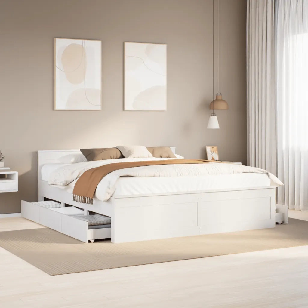 vidaXL Giroletto senza Materasso con Testiera Bianco 200x200 cm Pino
