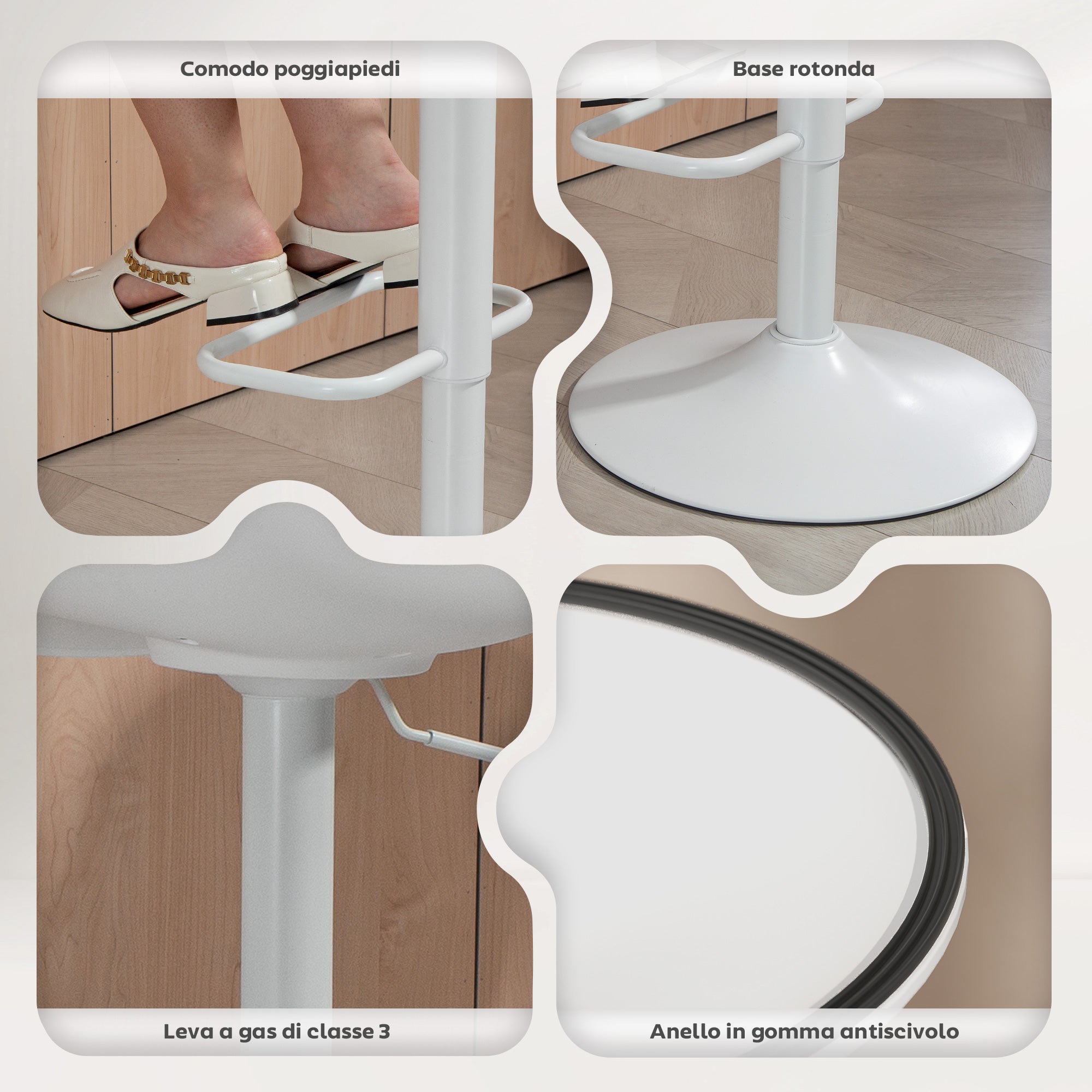 Set 2 Sgabelli da Bar con Schienale Altezza Regolabile Seduta Girevole in Pelle PU e Poggiapiedi Bianco