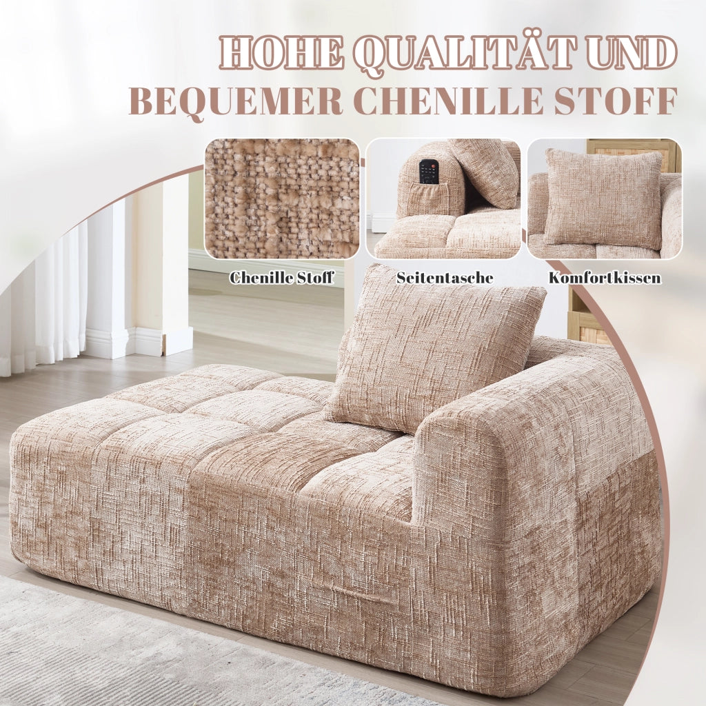 Méridienne con Cuscino e Tasche Laterali, Design Ergonomico in Ciniglia Cachi 158 × 90 × 60 cm