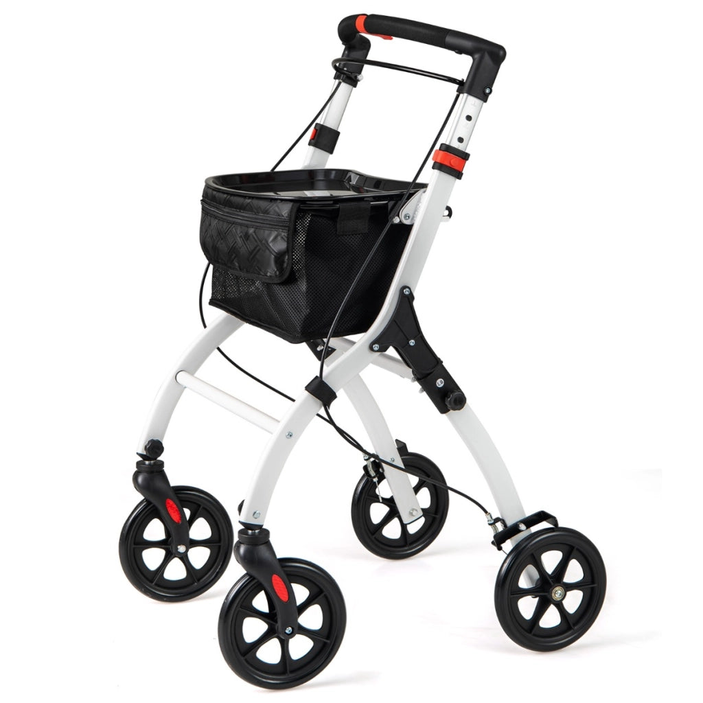 Rollator per anziani con vassoio cesto per la spesa 4 ruote e freni-Deambulatore pieghevole regolabile in altezza Bianco e nero