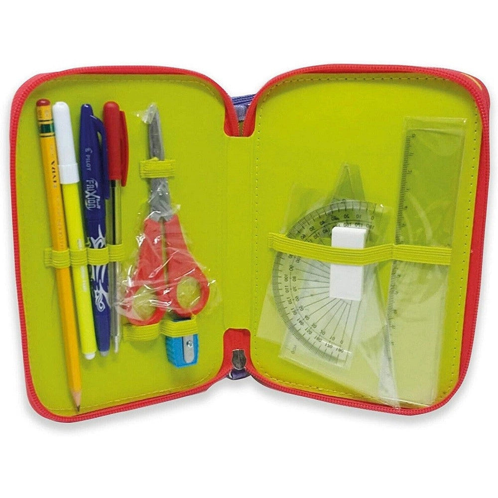 Trade Shop - Astuccio Wwf Porta Pastelli Penne 3 Zip Completo Cancelleria Collezione Scuola -
