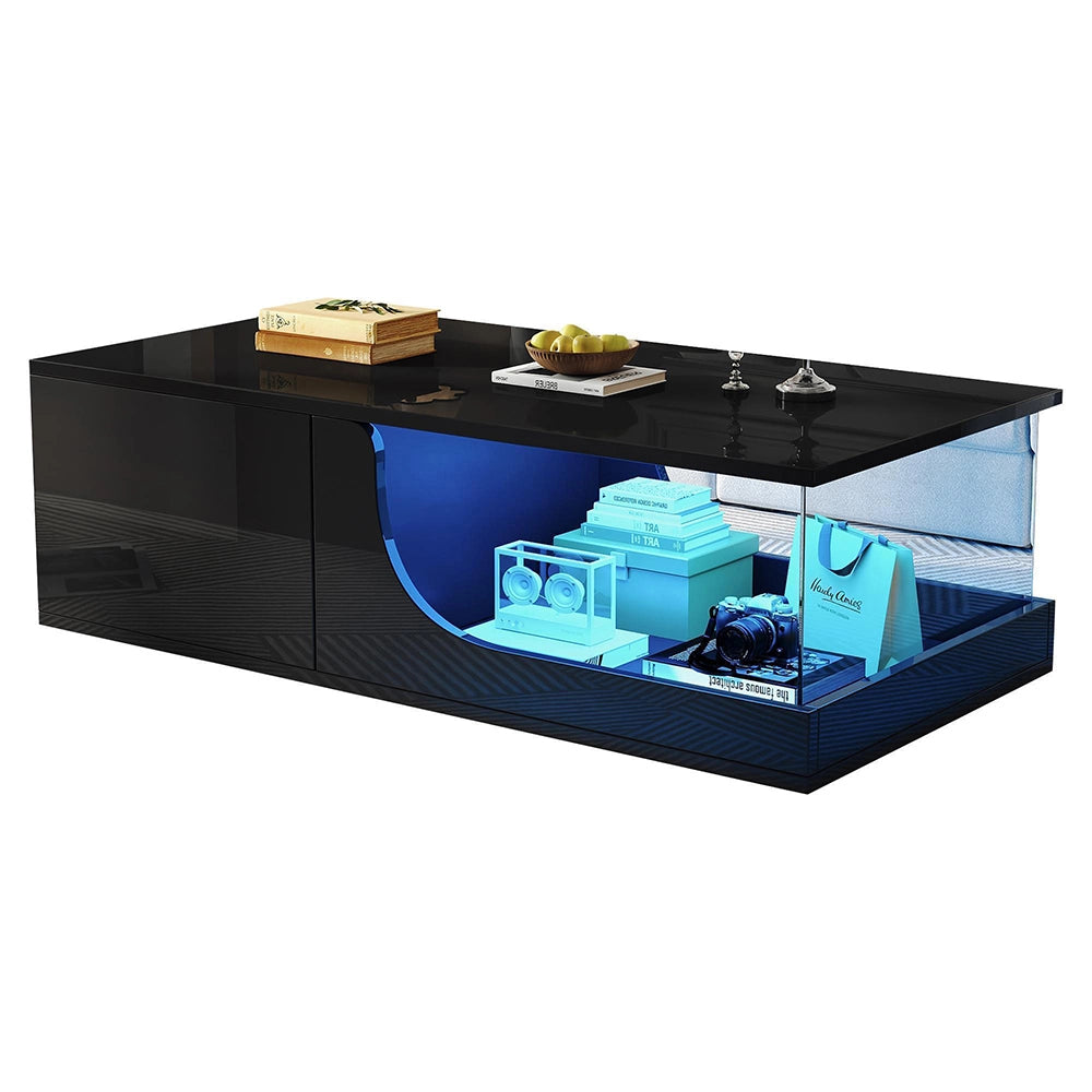Tavolino design - Xylo - 100x50cm vetro temperato nero LED