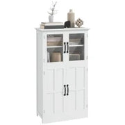 Credena da Cucina con 2 Armadi, Ante in Vetro, 4 Mensole, in Legno, Bianco