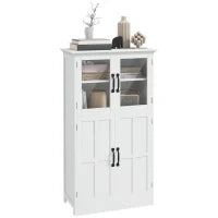 Credena da Cucina con 2 Armadi, Ante in Vetro, 4 Mensole, in Legno, Bianco