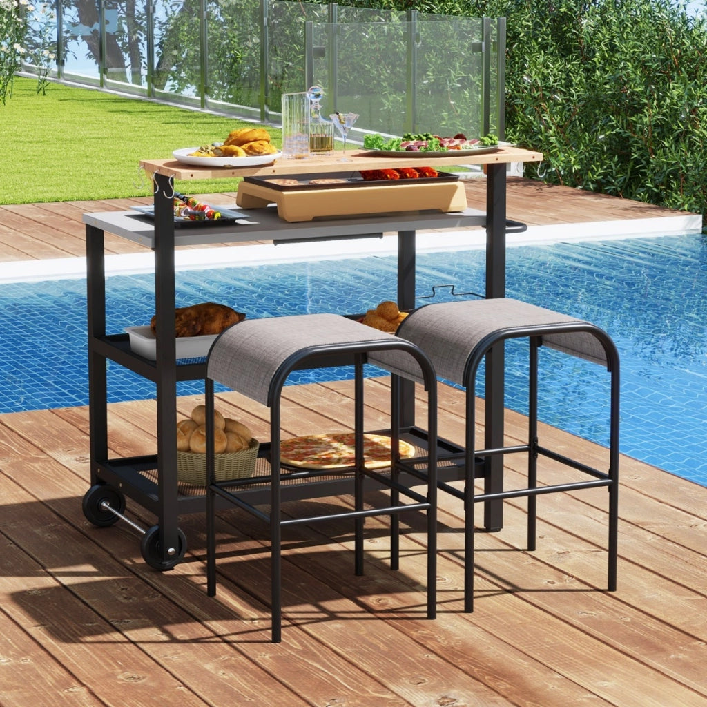 Carrello bar con piano ribaltabile per sacchetto della spazzatura, Supporto per forno con ganci Nero-Carrelli