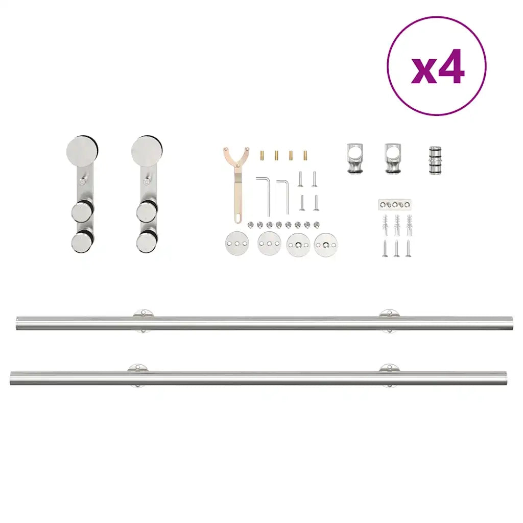Kit Binari Porta Scorrevole 400 cm Acciaio Inossidabile Argento