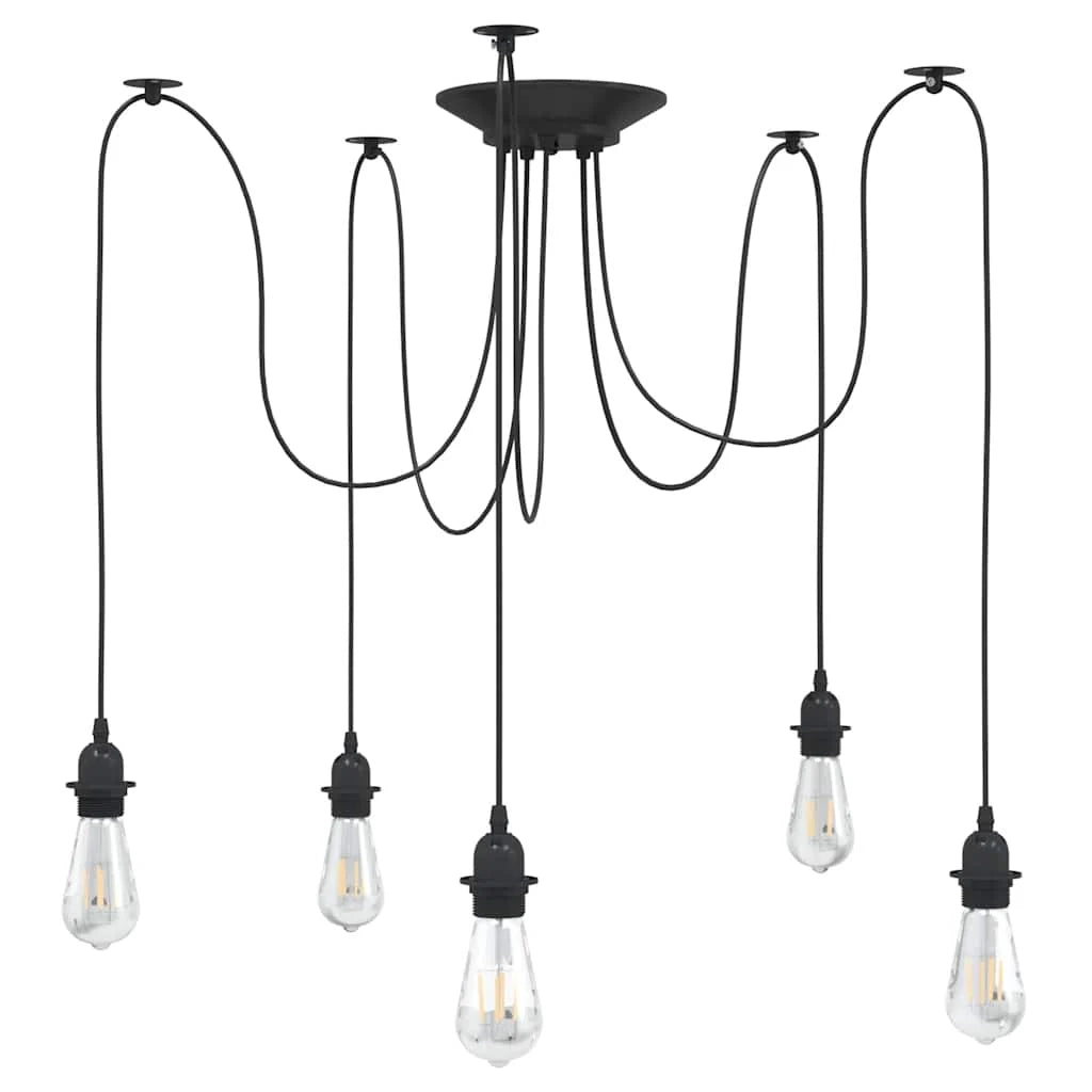 Lampada a sospensione vintage con 5 portalampada E27 altezza regolabile 157 cm metallo nero 02_0058021
