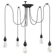 Lampada a sospensione vintage con 5 portalampada E27 altezza regolabile 157 cm metallo nero 02_0058021
