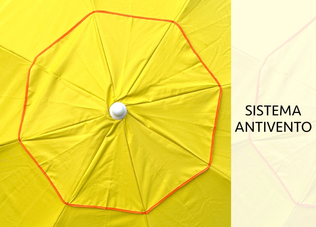Ombrellone Spiaggia Mare Portatile Palo Reclinabile Tinta Unita Modello Caprera - Diametro 220 - Giallo