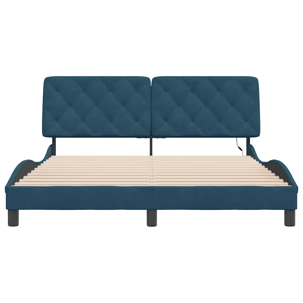 Giroletto con LED senza Materasso-Struttura Letto Blu 160x200 cm in Velluto
