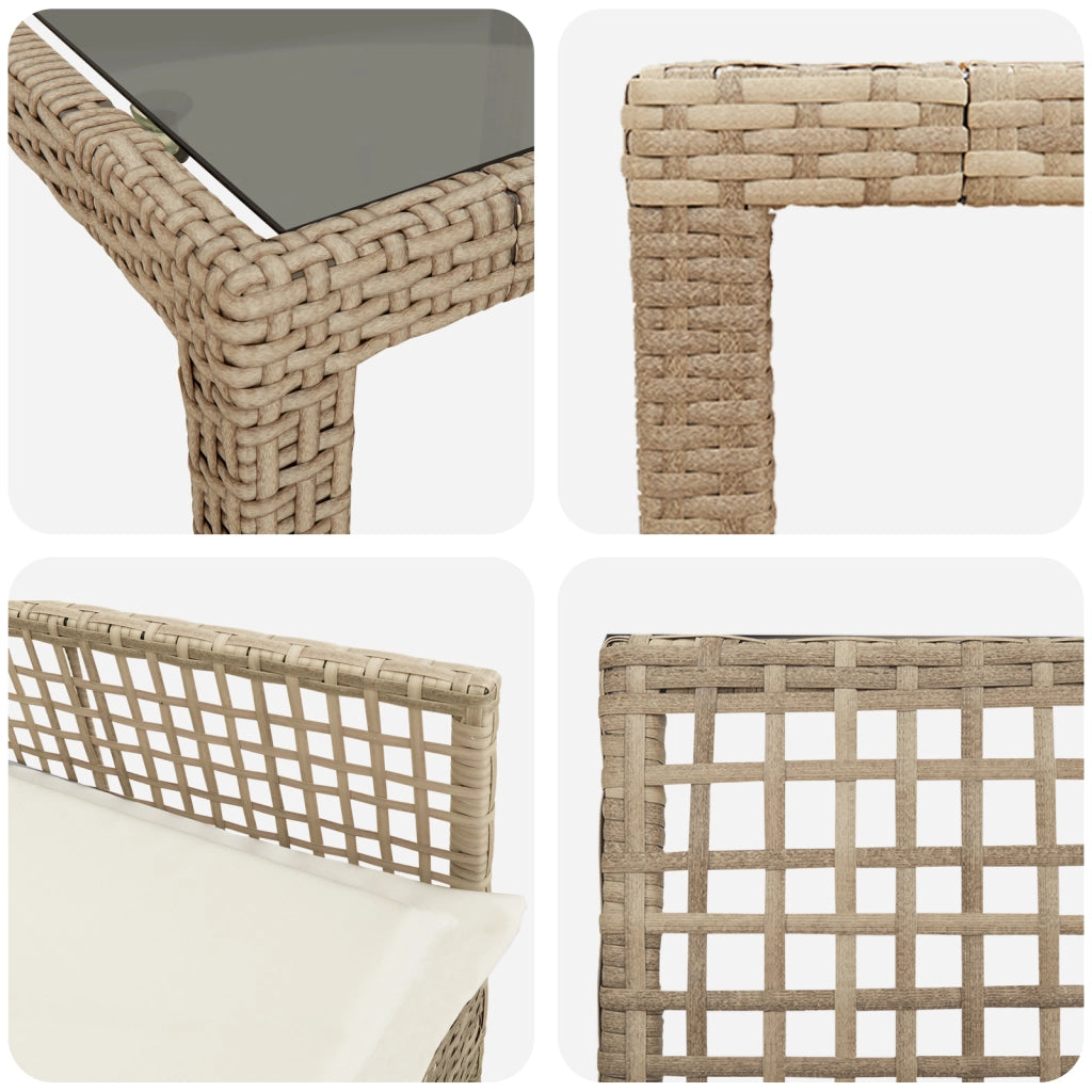 Set da pranzo da giardino 9 pezzi con cuscini beige in polyrattan