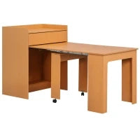 Tavolo Pieghevole da Pranzo max 5 Persone in Truciolato e Acciaio, 84x180x100 cm, color Legno