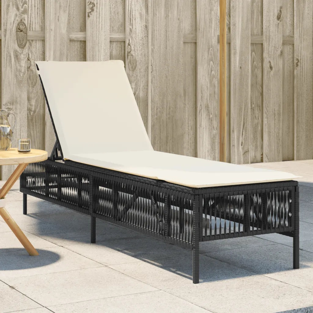 Lettino Prendisole con Cuscino Nero in Polyrattan 4002737