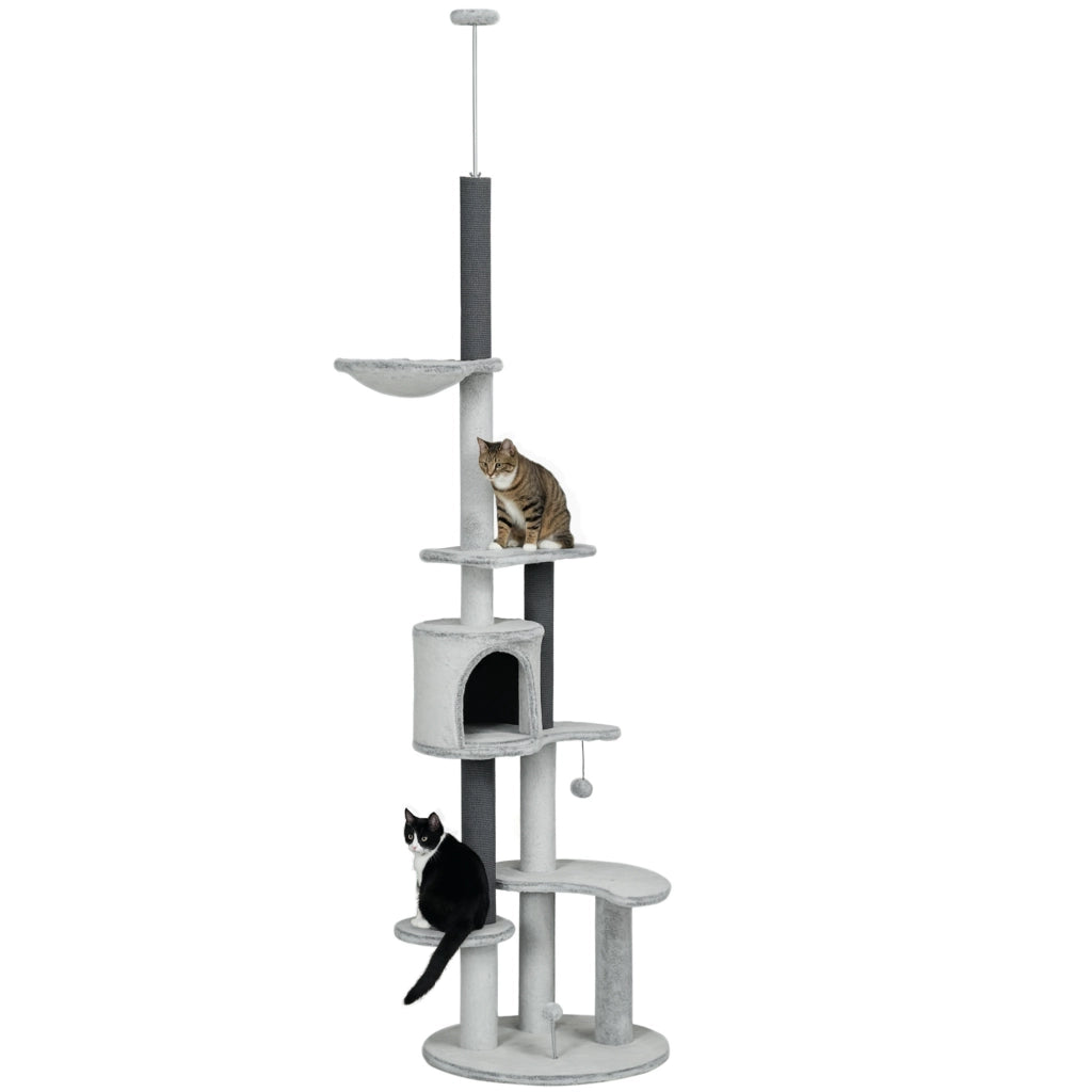 Albero tiragraffi con amaca e casetta ¨C zephmum ¨C grigio 225-255 cm
