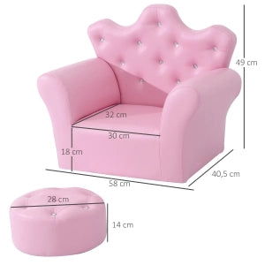 Poltroncina per bambini con ottomana, struttura in legno, rivestimento PU rosa, portata 50 kg
