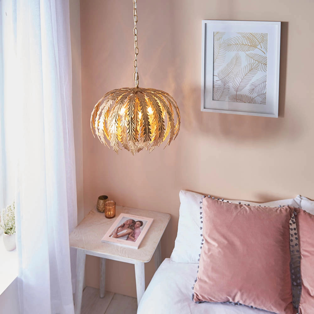 Lampadario Art Déco oro foglia 3xE14 Endon Delphine