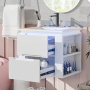 Mobile sottolavabo sospeso con lavabo in ceramica, 2 cassetti, illuminazione a sensore LED, bianco 61 × 46 × 48.5 cm