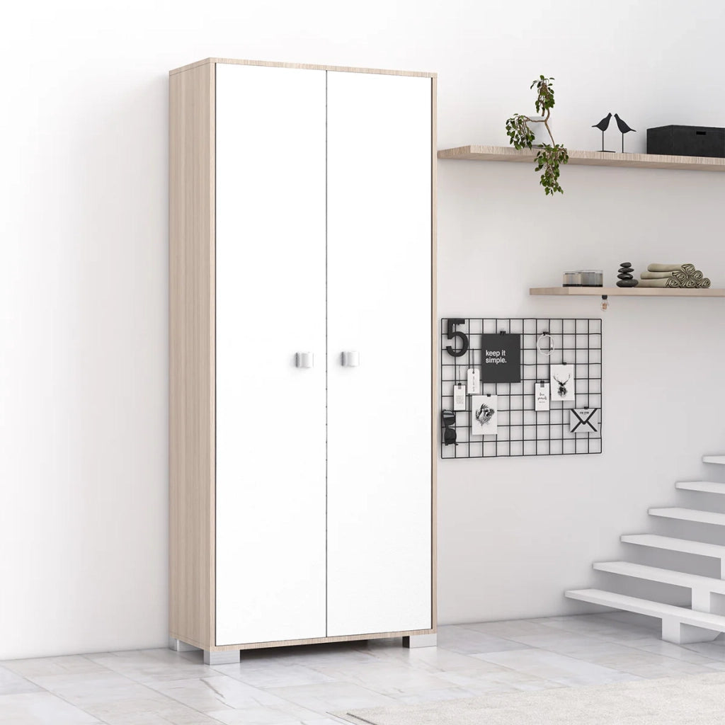 armadio 2 ante Sonia portascope multiuso lavanderia spogliatoio 75x35x180H - Olmo/Bianco
