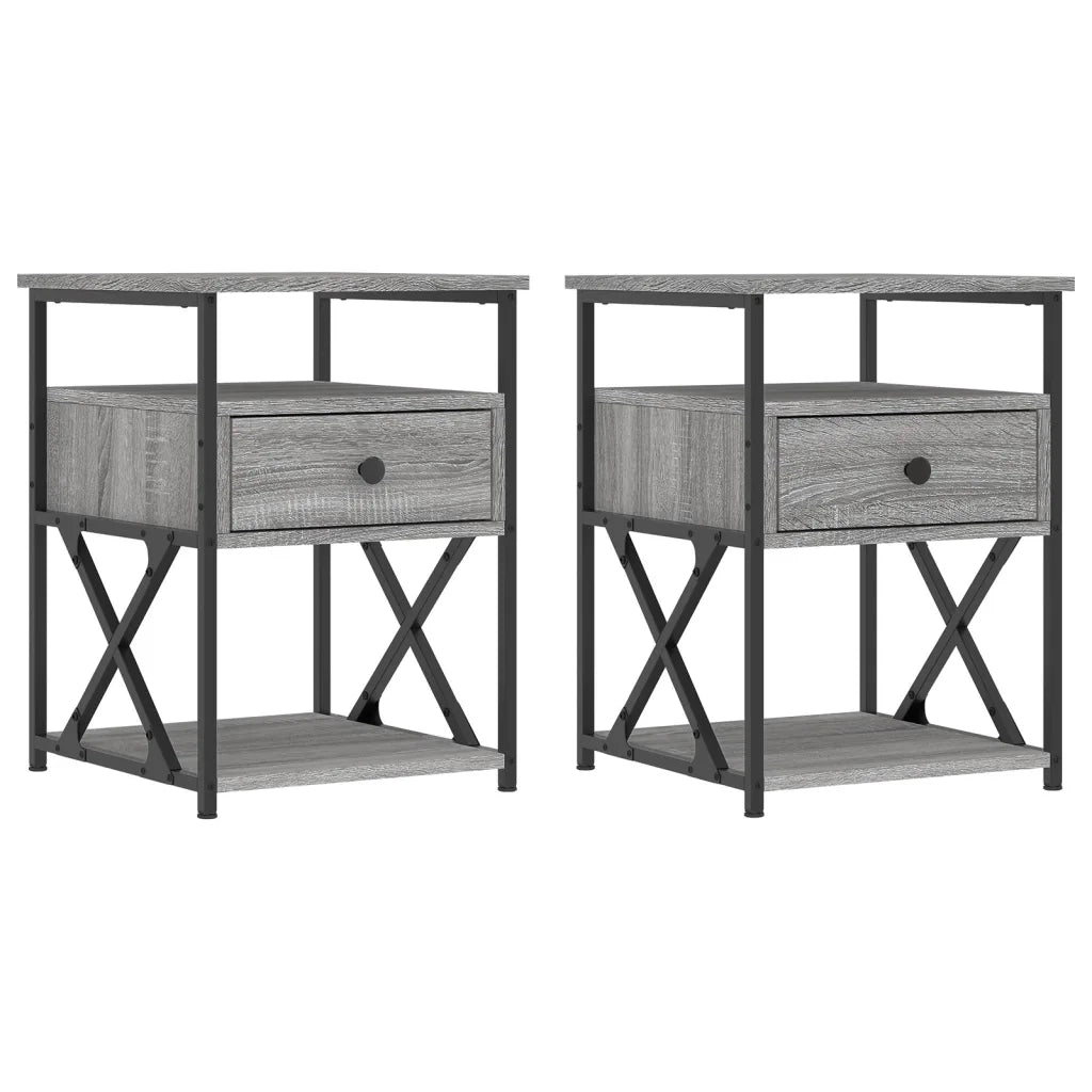 Comodini 2 pz-Set di 2 Tavolino da notte Grigio Sonoma 40x42x55 cm in Legno Multistrato