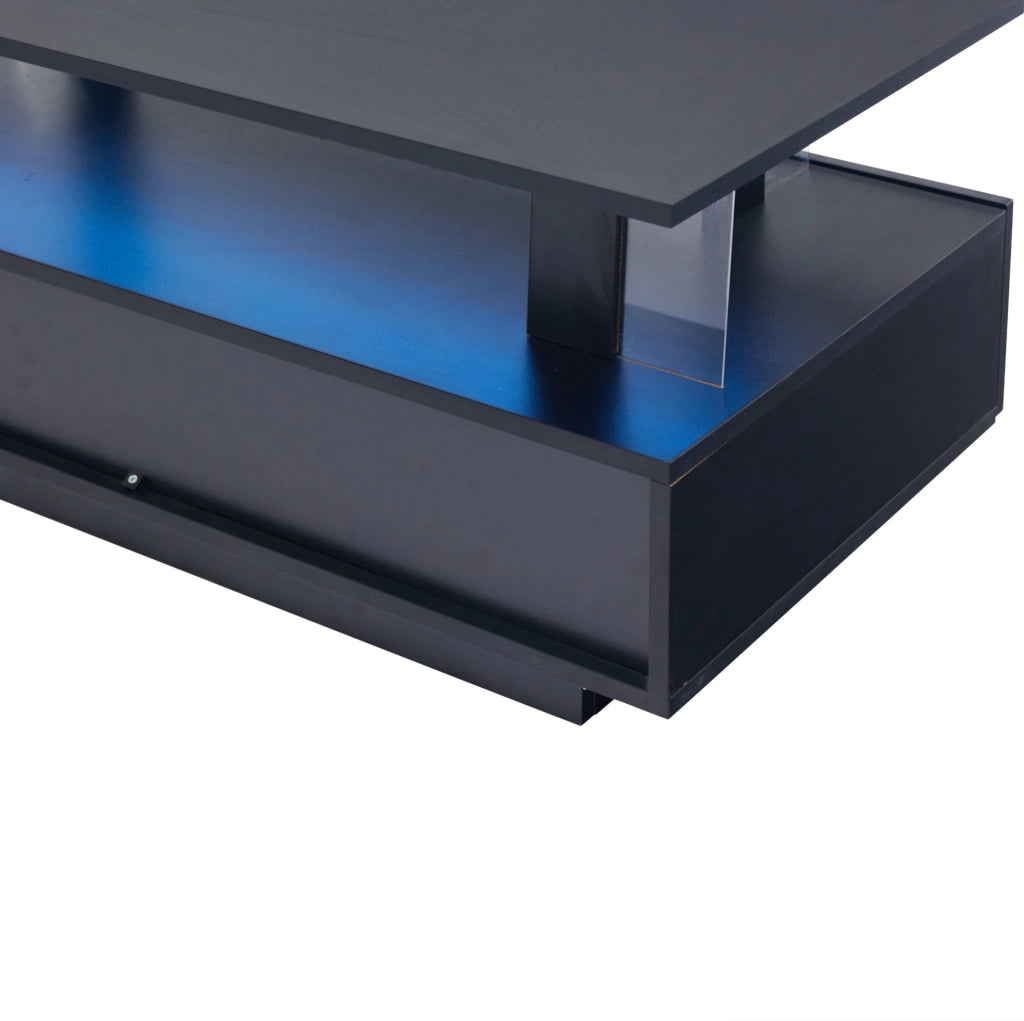 Tavolino da caffè LED nero in acrilico 100×50×42 cm con 2 cassetti