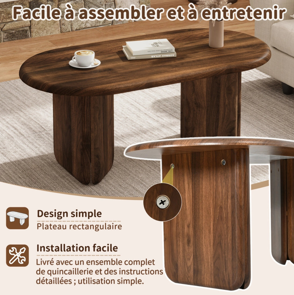 Tavolino da caffè ovale in MDF color noce 99 × 50 × 40 cm