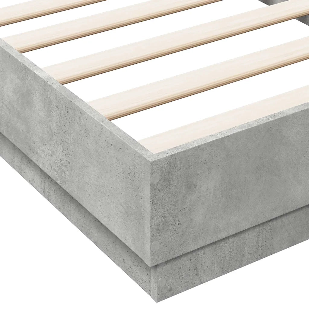 Letto singolo | Letto per adulti | Giroletto Grigio Cemento 90x190 cm in Legno Multistrato