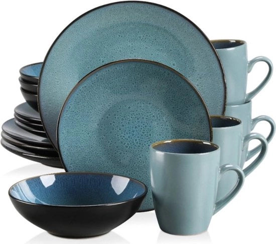 Set da tavola lussuoso - 4 persone - Porcellana - 16 pezzi - Set da tovaglia 4 persone - Set da tovaglia 16 pezzi - Blu turquesa
