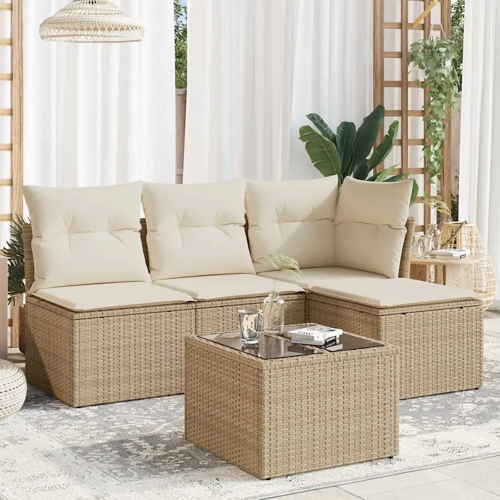 Set Divano da Giardino 5 pz con Cuscini-Sofa da Giardino-Divanetto da esterno Beige in Polyrattan 268185